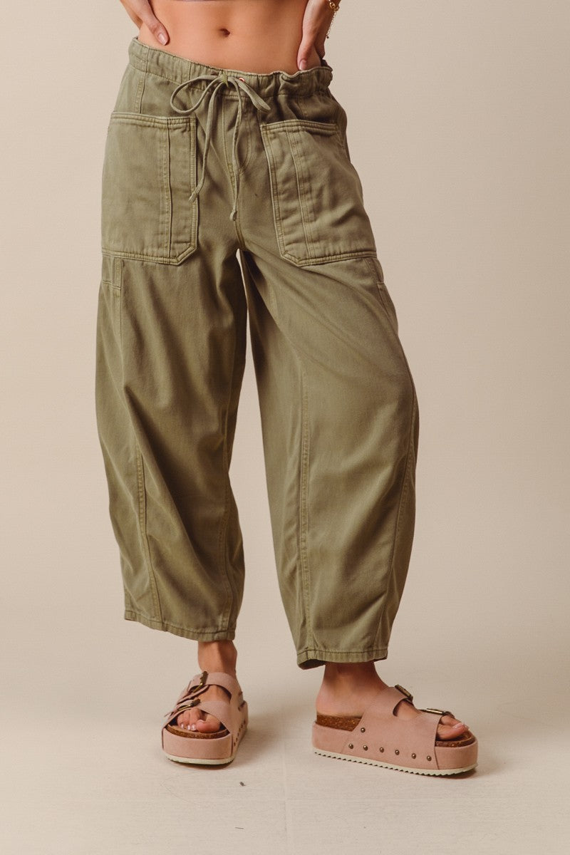 Mid Rise Barrel Wide Leg Pants