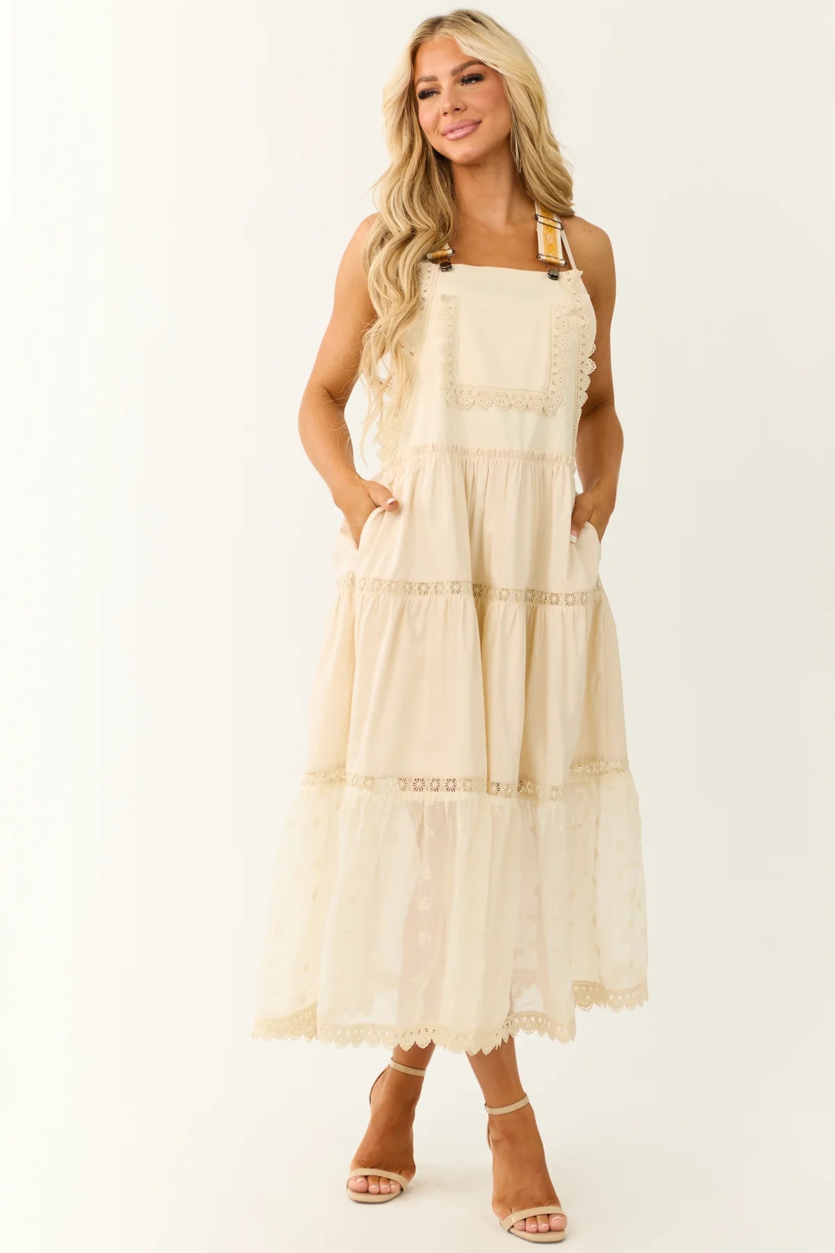 Laced and Tiered Romantic Overall Maxi Dress