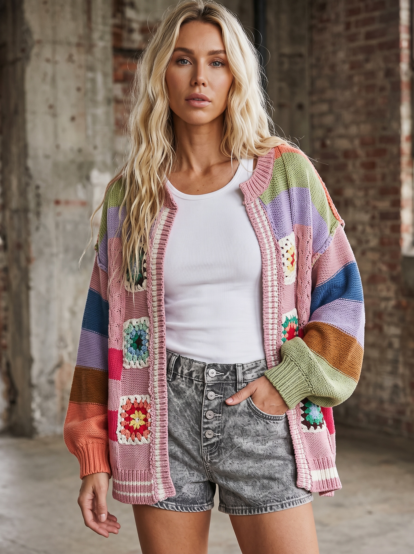 PREORDER - POL Chenille Granny Tile Cardigan