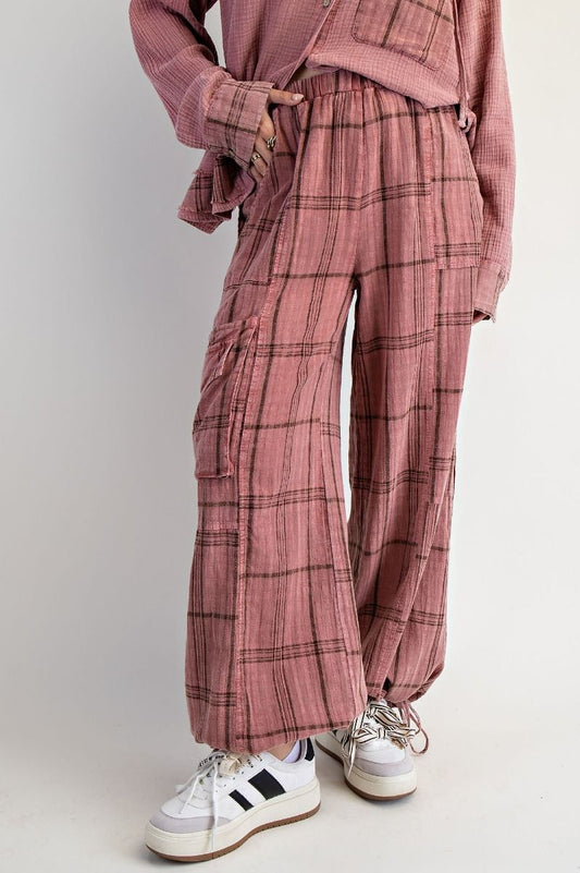Easel Plaid Cargo Jogger