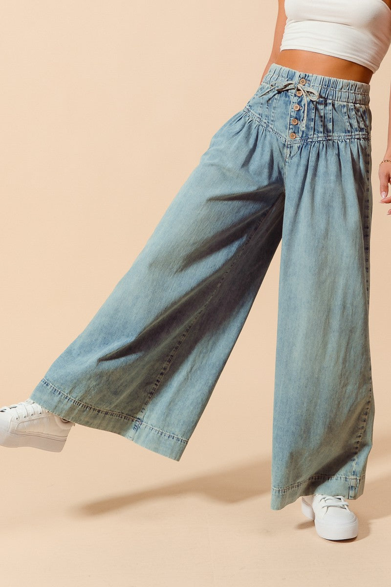 Wide Leg Drawstring Waist Jeans