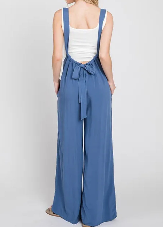 Woven Tie Back Suspender Jumpsuit