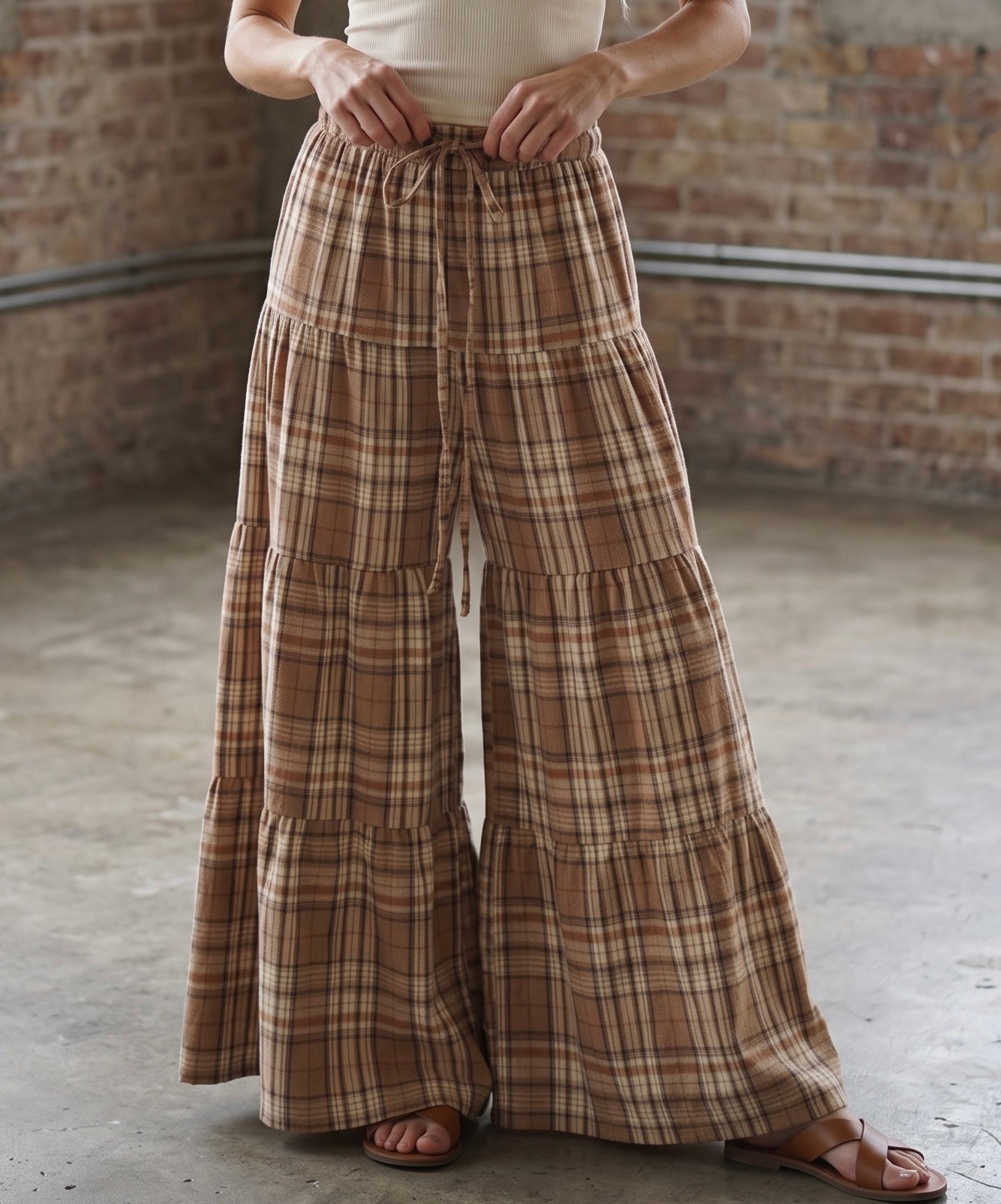 Plaid Wide Leg Pants
