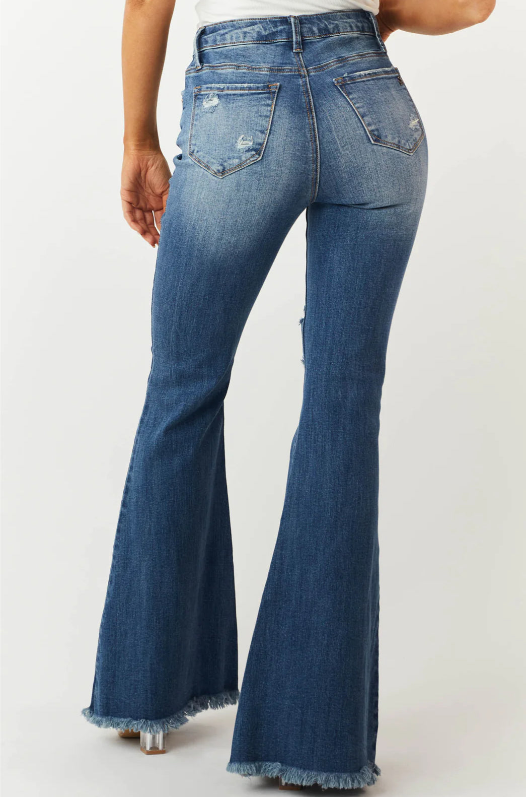 High Rise Boot Cut Distressed Jeans