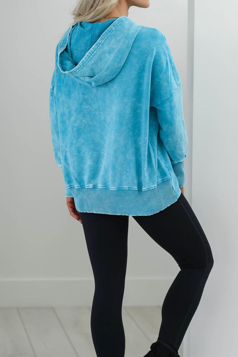 Half Snap Long Sleeve Hoodie with Pockets