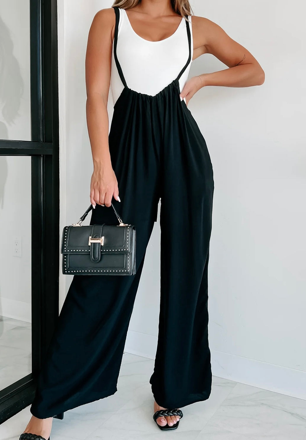 Woven Tie Back Suspender Jumpsuit