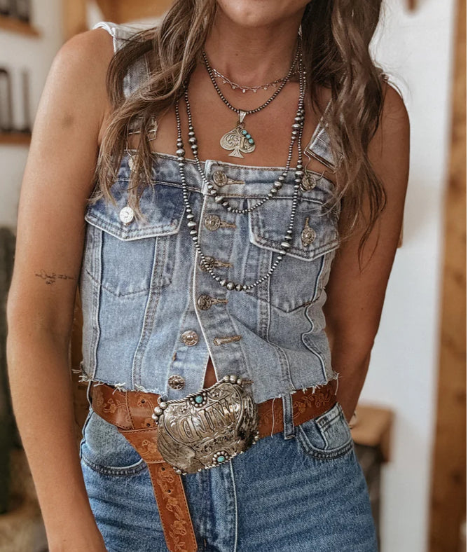 Cropped Denim Tank