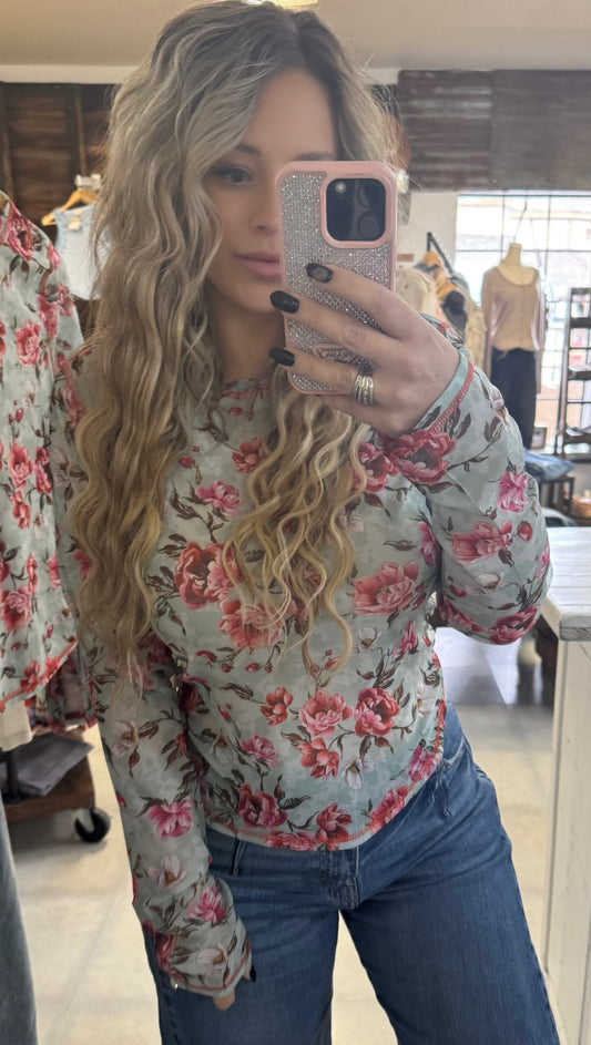 La Miel Floral Mesh Top