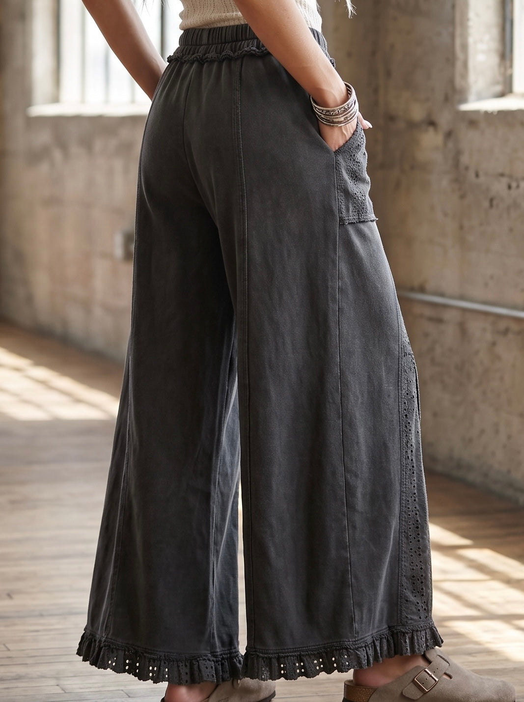 Easel Eyelet Wide Leg Pants