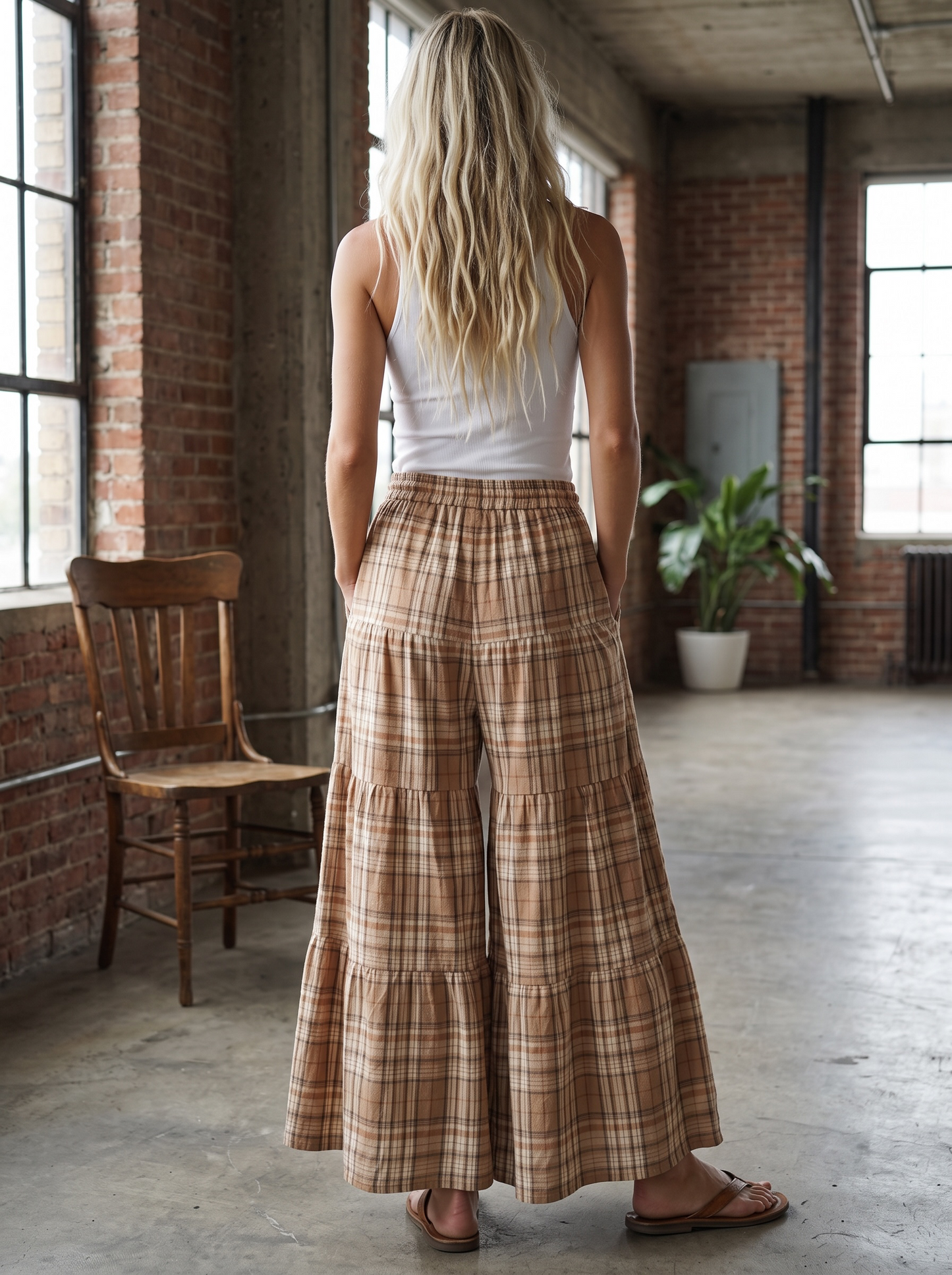Plaid Wide Leg Pants