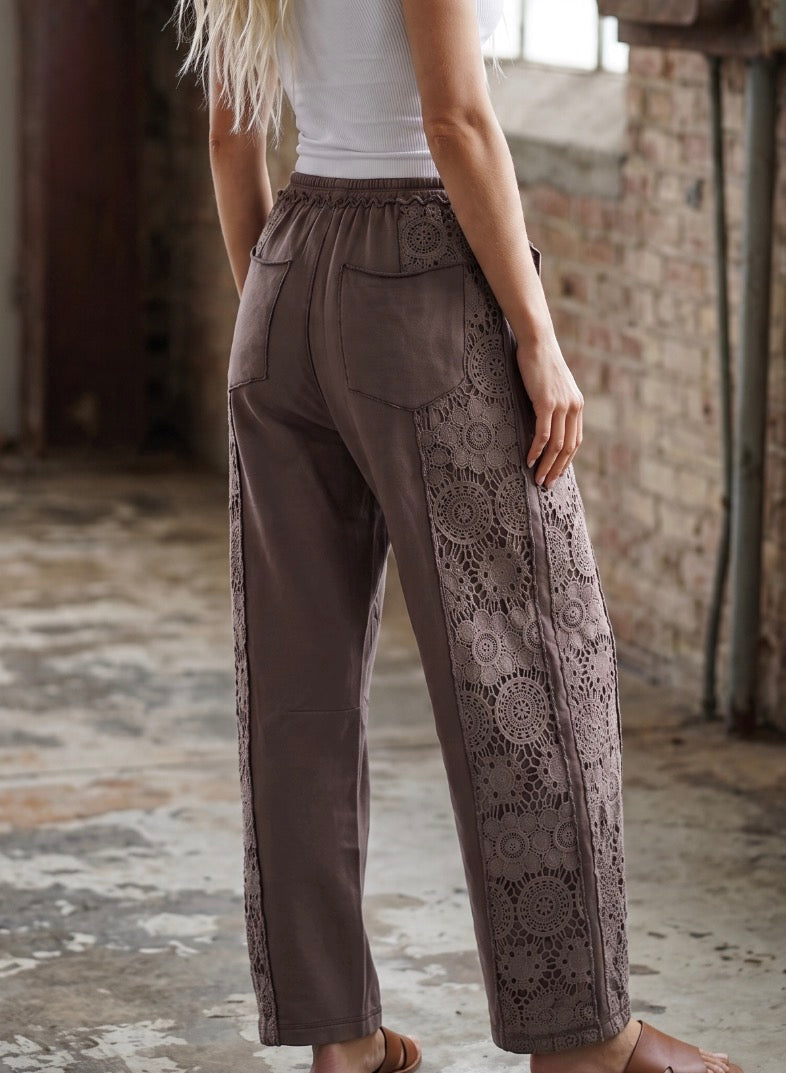 PREORDER - Crochet Panel Barrel-Leg Pants