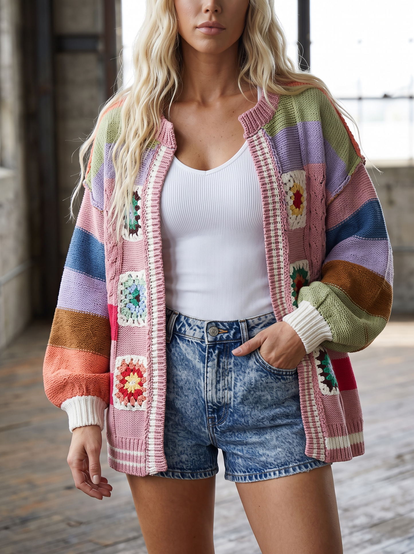 PREORDER - POL Chenille Granny Tile Cardigan