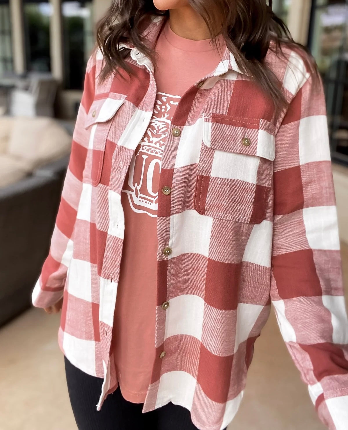 Lightweight Plaid Button Down Top