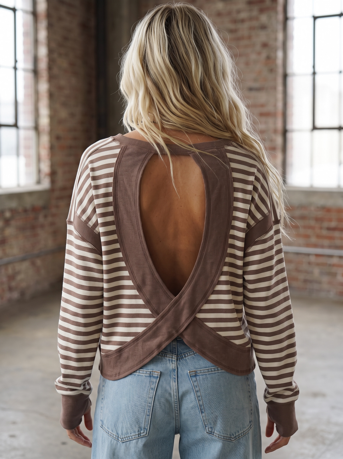 Striped Open Back Top