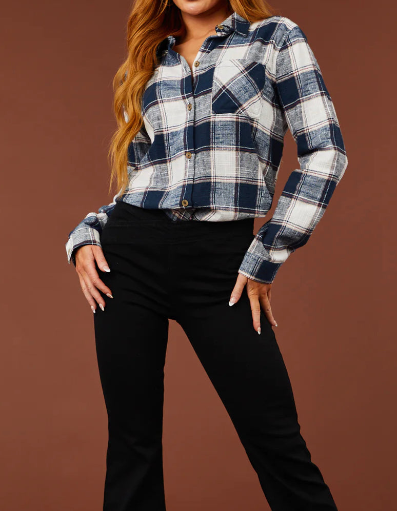 Cotton Plaid Top With Front Pocket