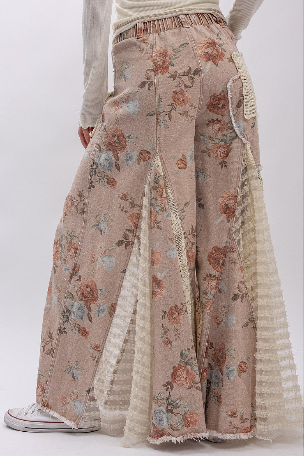 PREORDER - Floral Print Lace Panel Pants