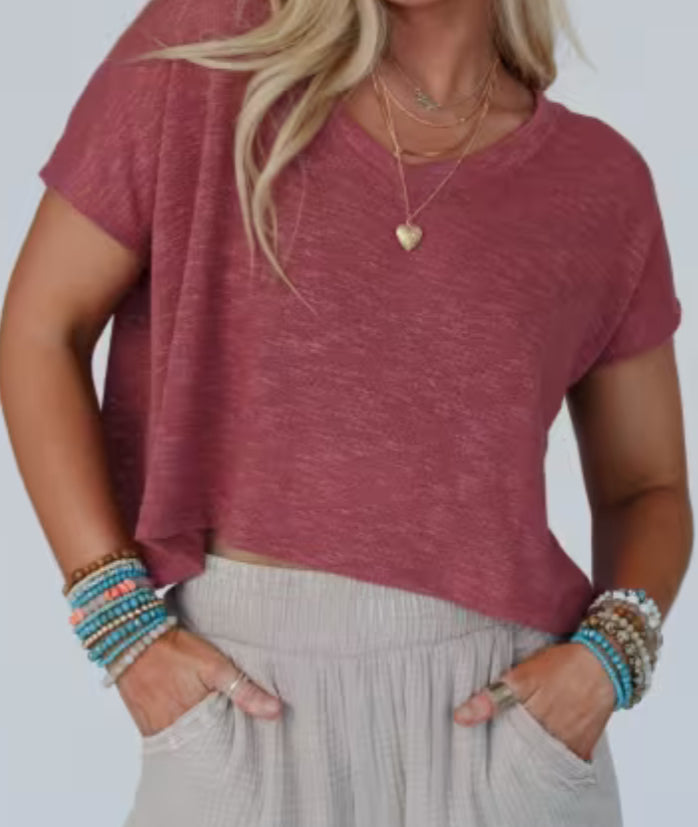 V-Neck Slub Hacci Crop Tee