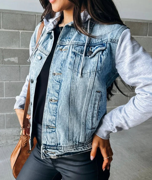 Women's Denim  Jacket with Fleece Hoodies