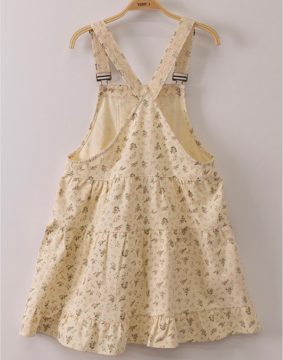 Very J Floral Print Overall Dress