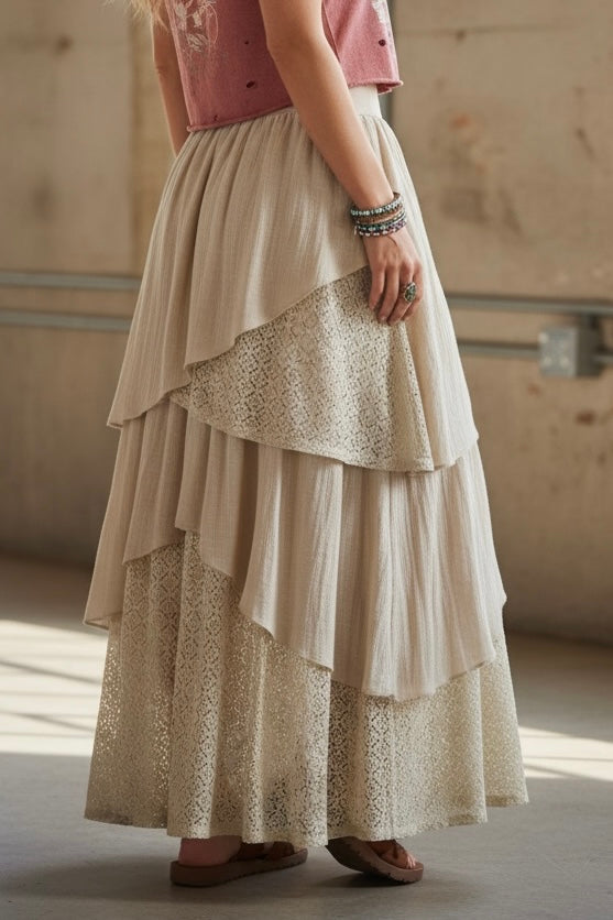 Promesa Gauze & Lace Maxi Skirt