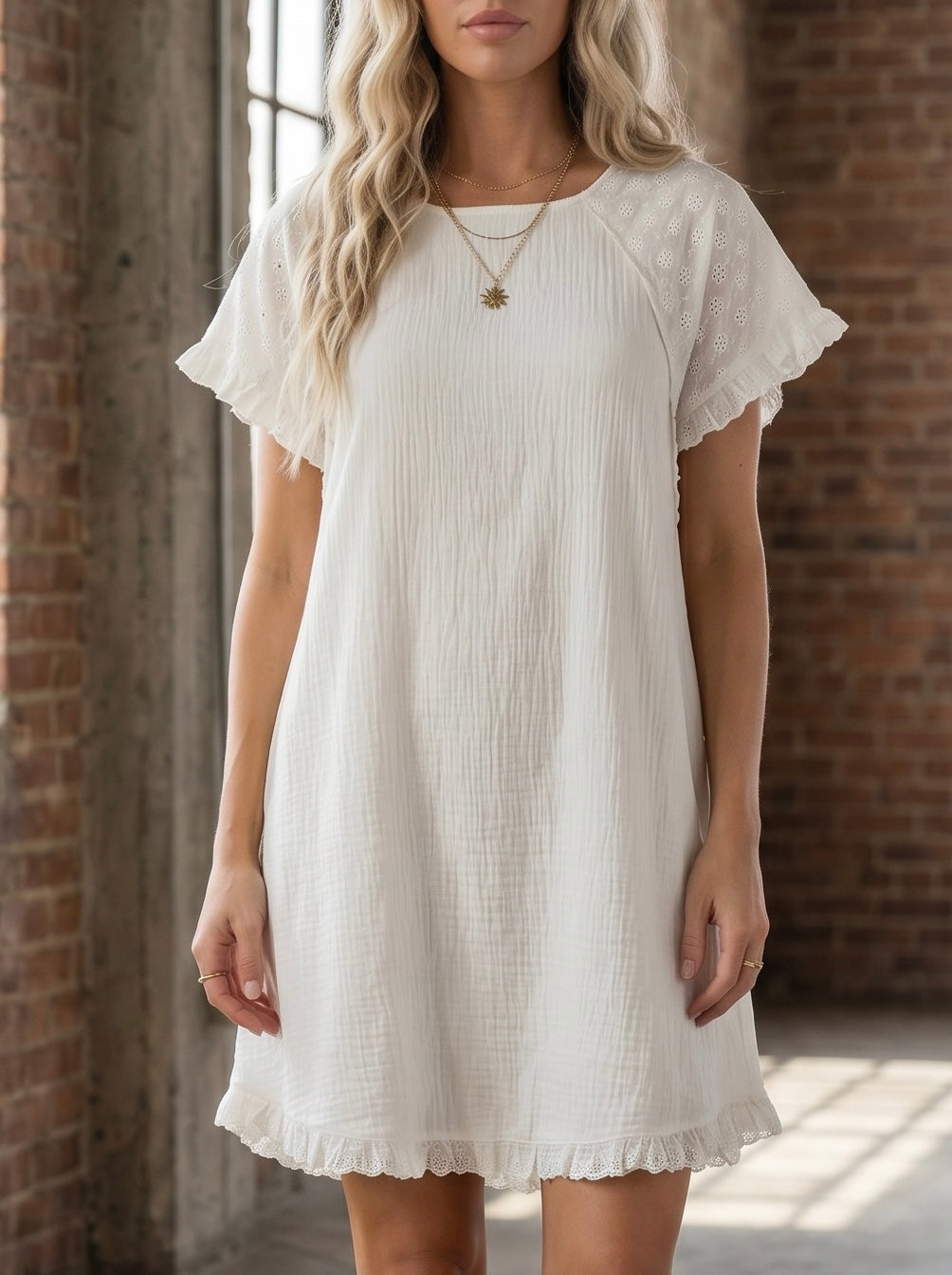 Umgee Eyelet Cotton Gauze Dress