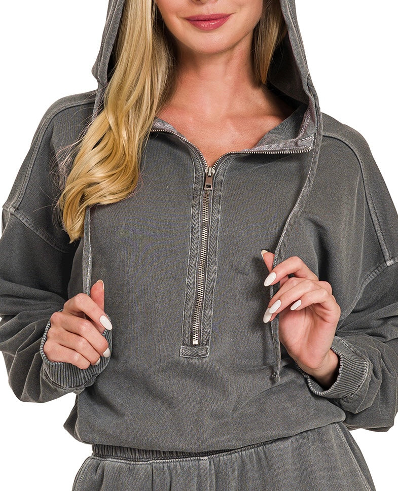 Washed 1/2 Zip Jumpsuit