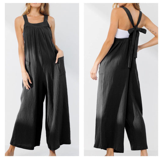 GAUZE WIDE LEG OVERALL JUMPSUIT