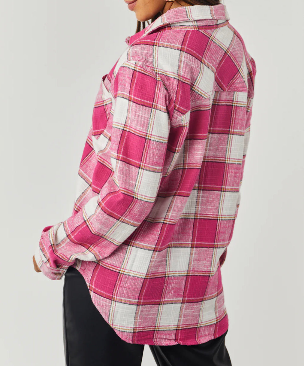 Cotton Plaid Top With Front Pocket