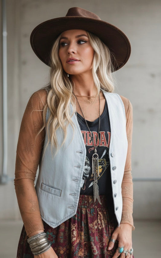 Light Wash Denim Vest