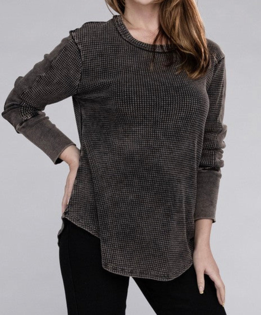 Washed Baby Waffle Long Sleeve Top