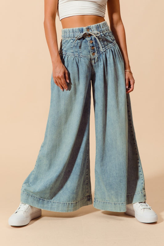 Wide Leg Drawstring Waist Jeans