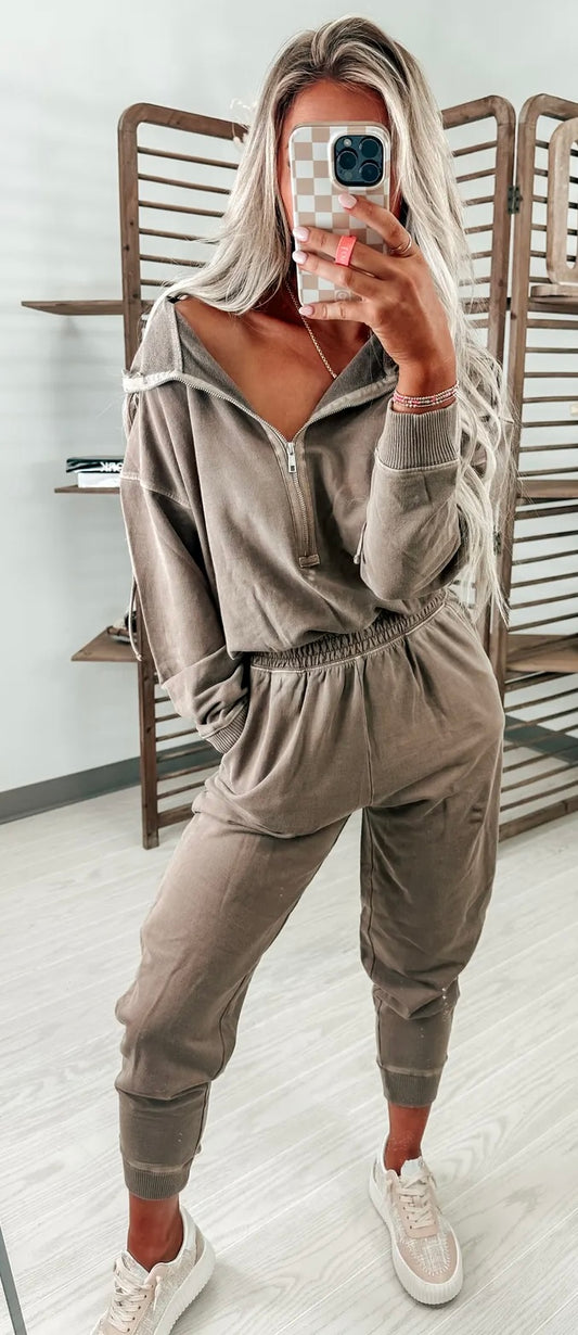 Washed Hoodie Jumpsuit