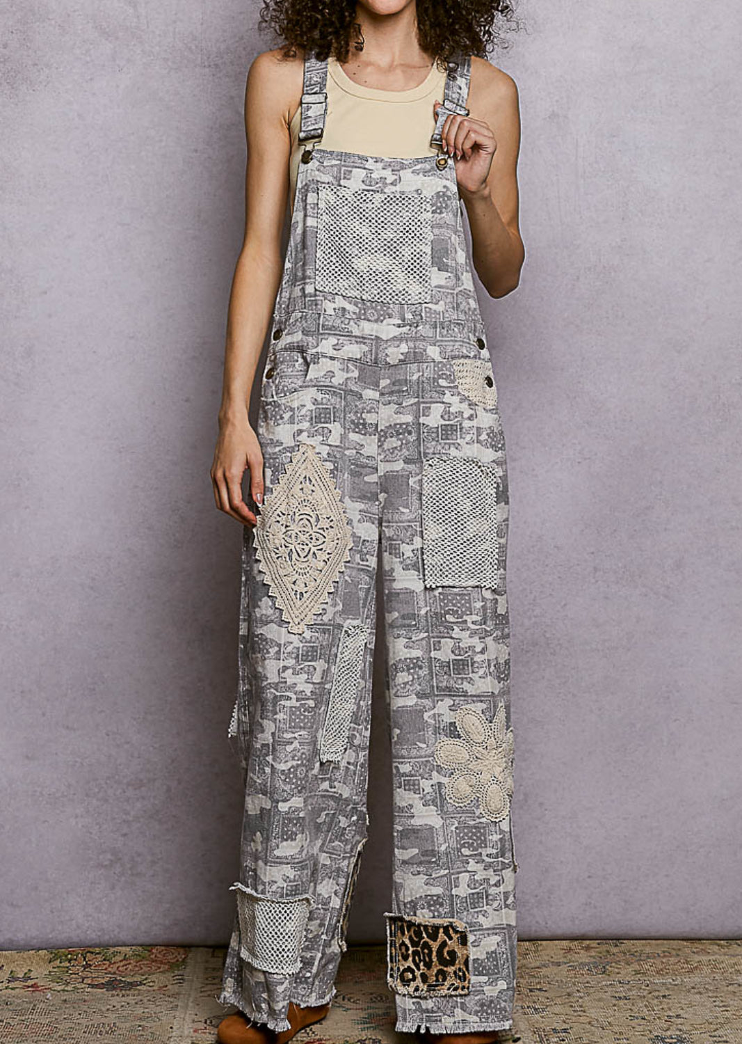 POL Camo Patchwork Overalls
