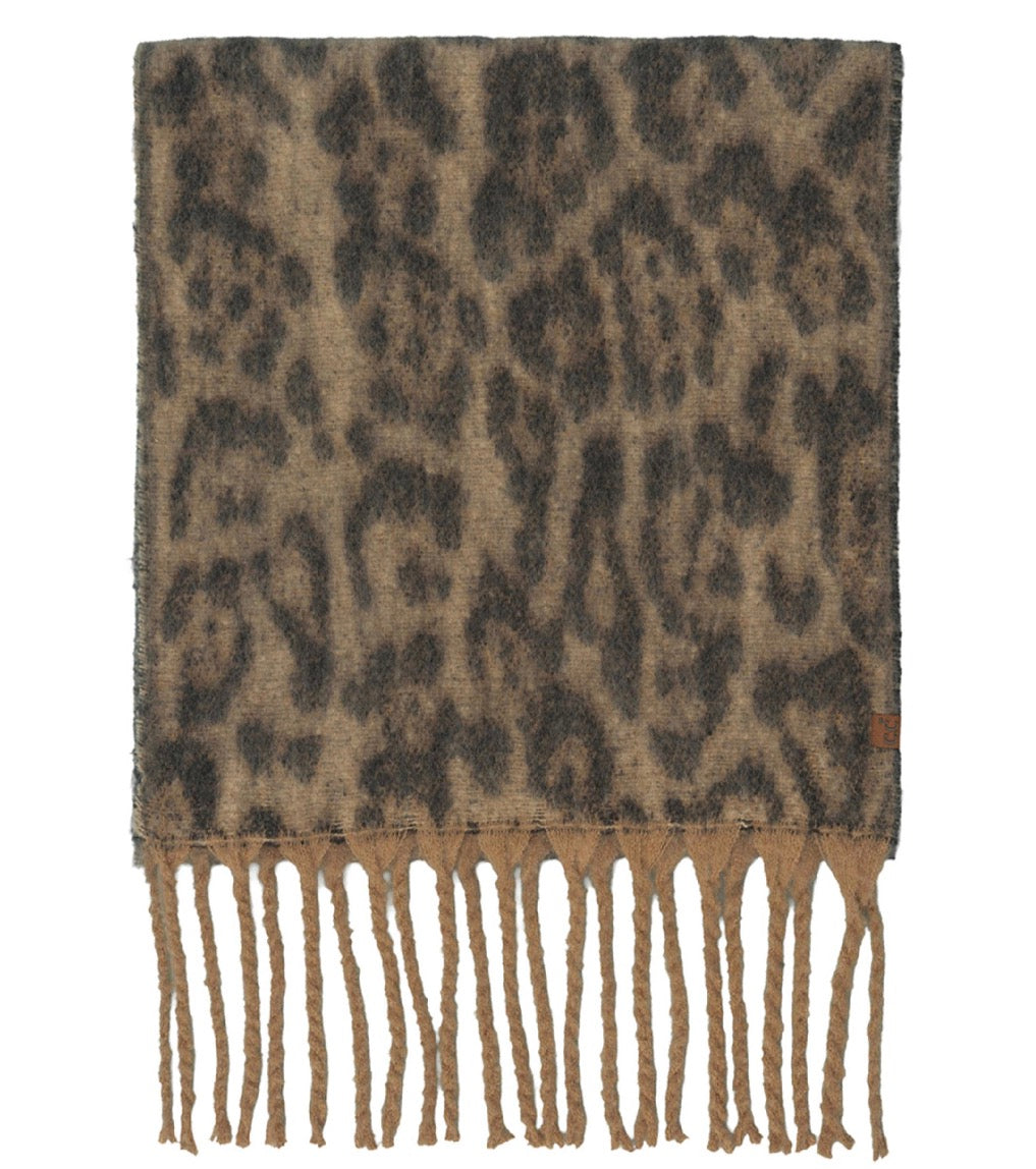 C.C Leopard Print Fringe Scarf