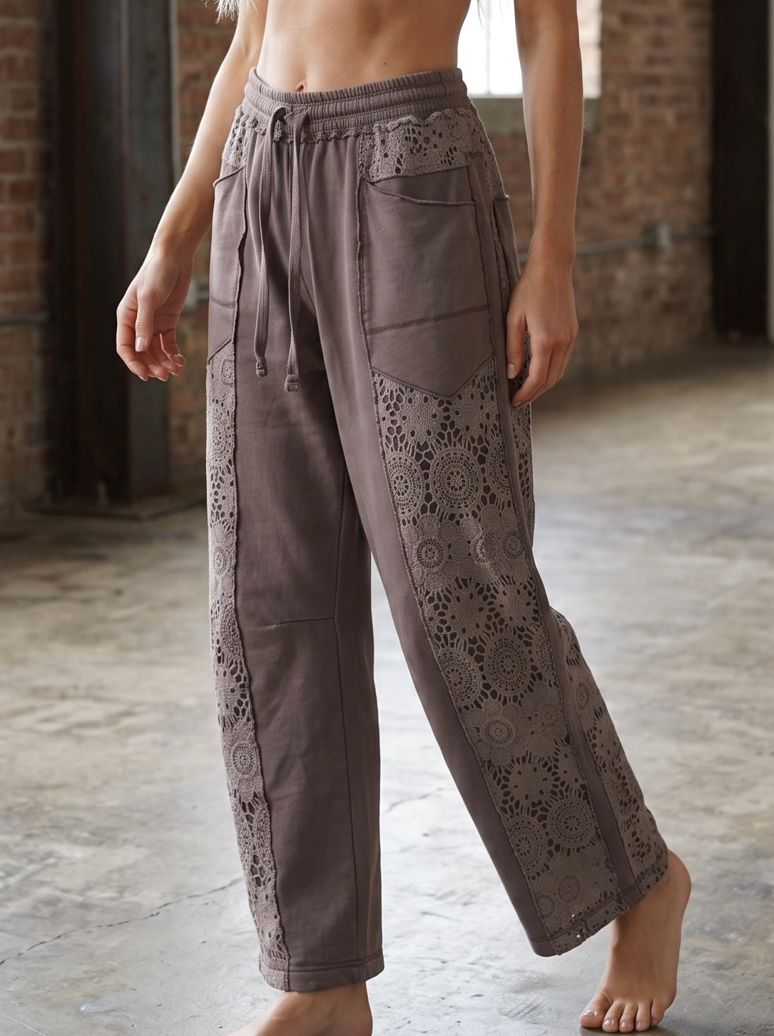 PREORDER - Crochet Panel Barrel-Leg Pants