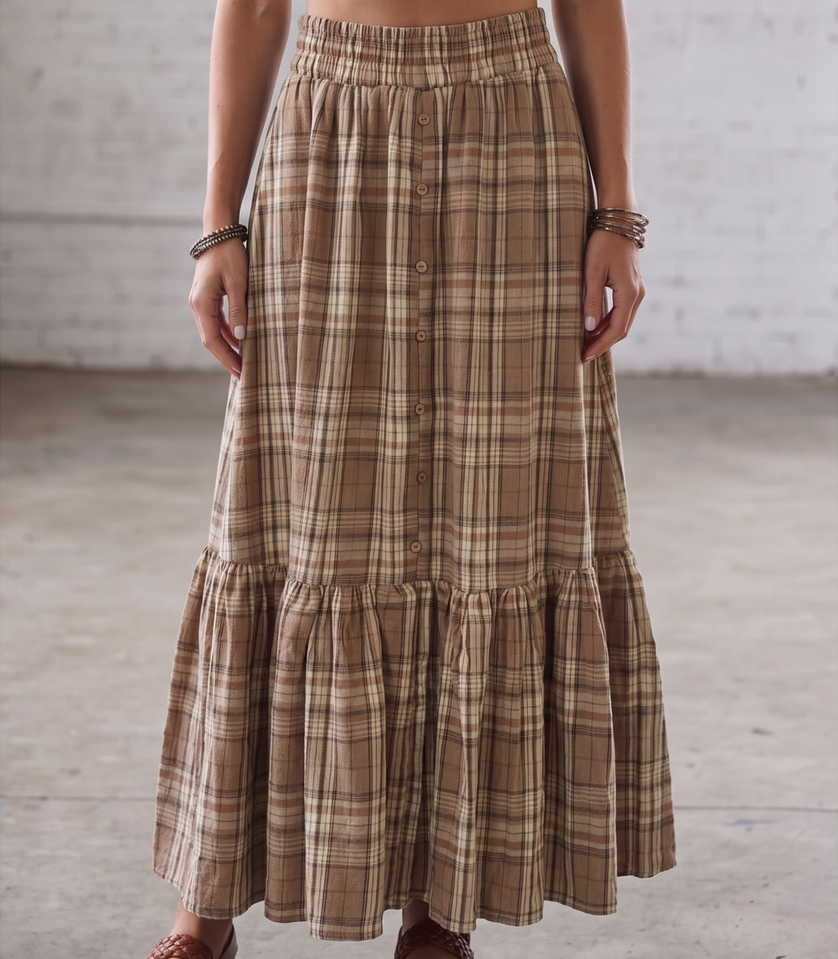 Plaid Button Down Maxi Skirt