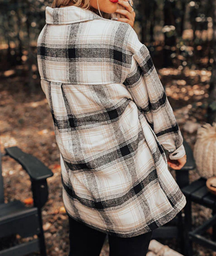 Plaid Button Up Jacket with Sherpa Lining