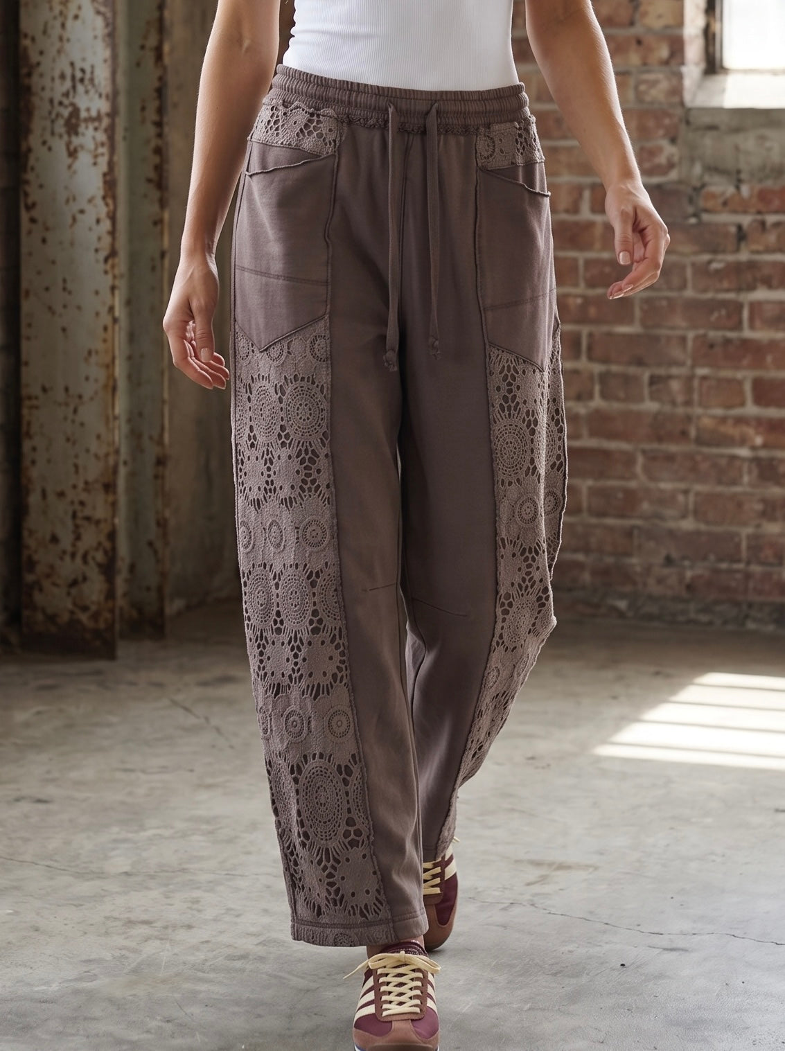 PREORDER - Crochet Panel Barrel-Leg Pants