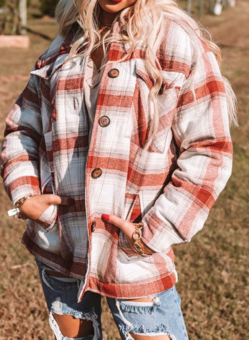 Plaid Button Up Jacket with Sherpa Lining