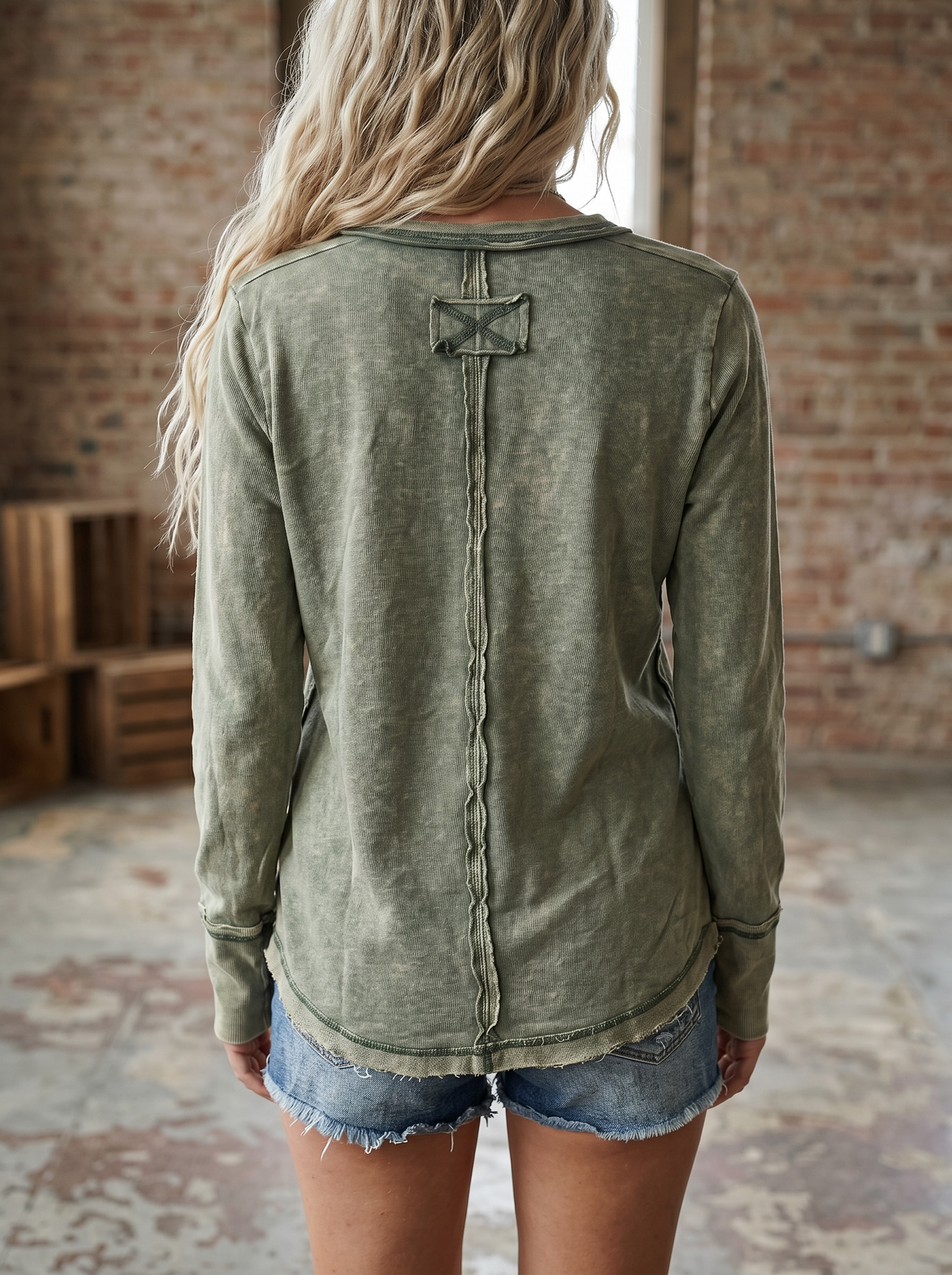 Mixed Button Thumb Hole Top