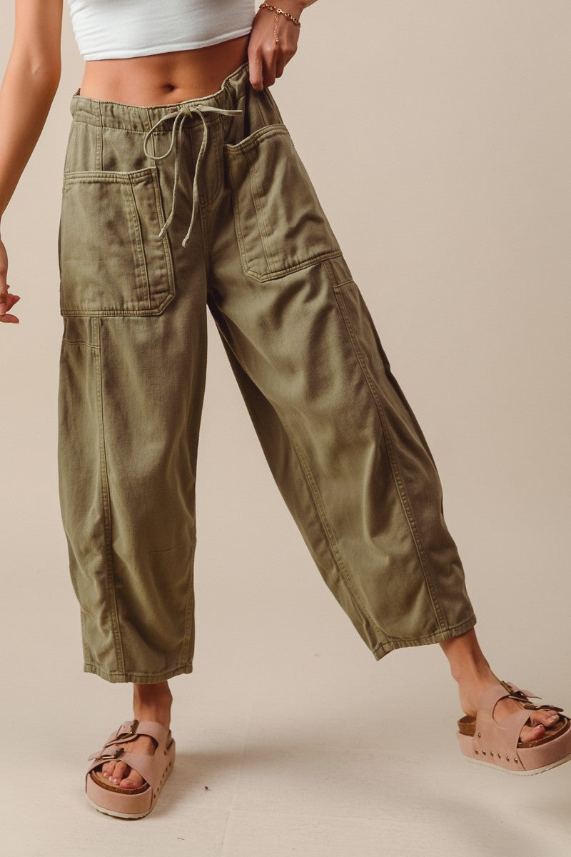 Mid Rise Barrel Wide Leg Pants