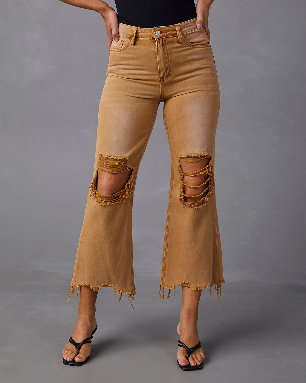 Vintage High Rise Distressed Flare Jeans