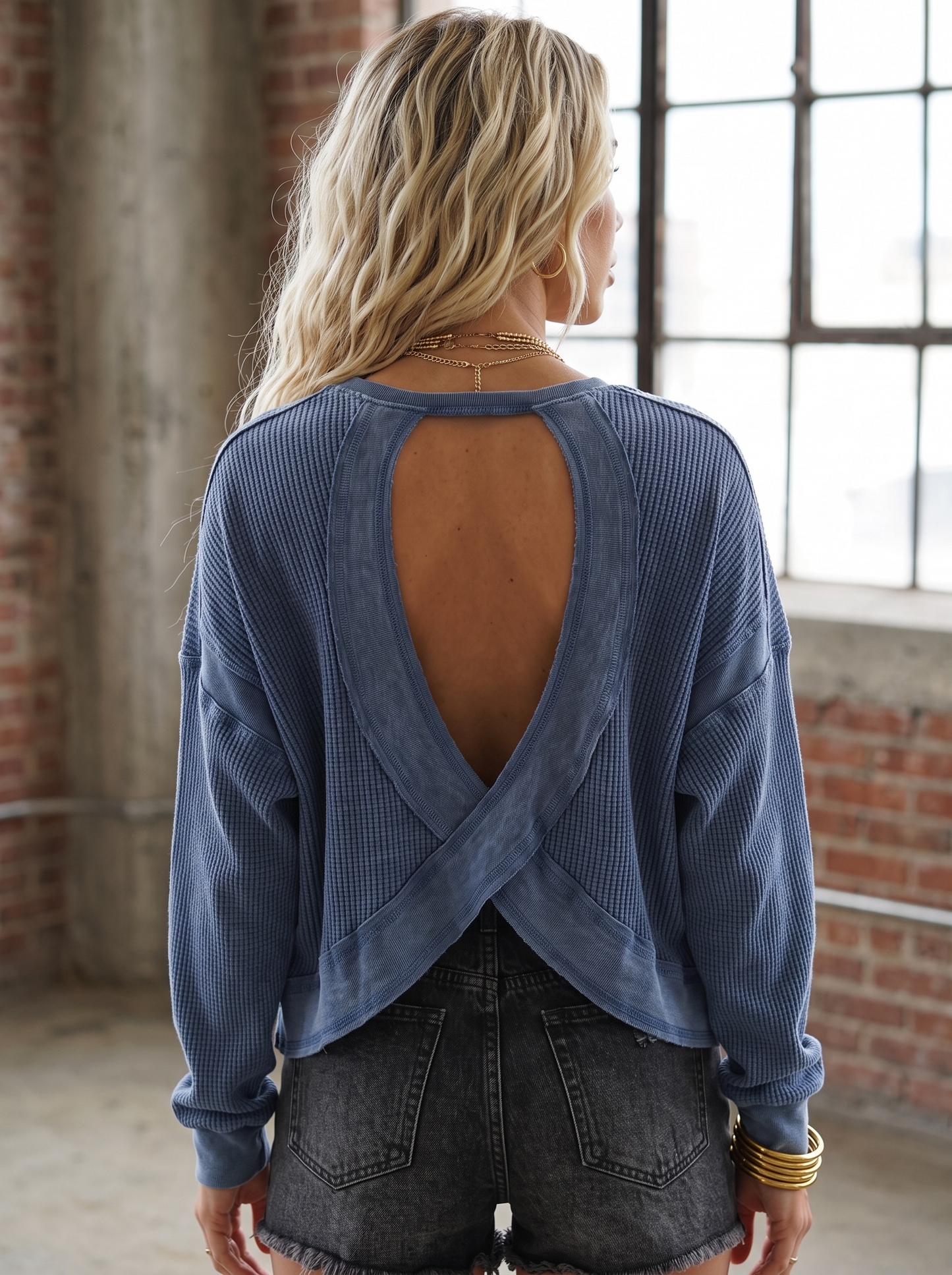Open Back Waffle Knit Top
