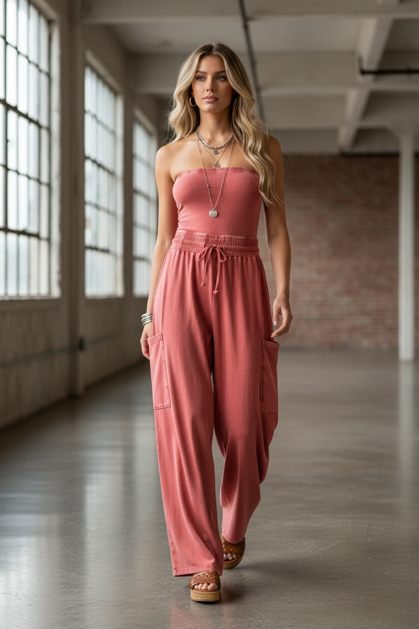 Washed Strapless Jumpsuit