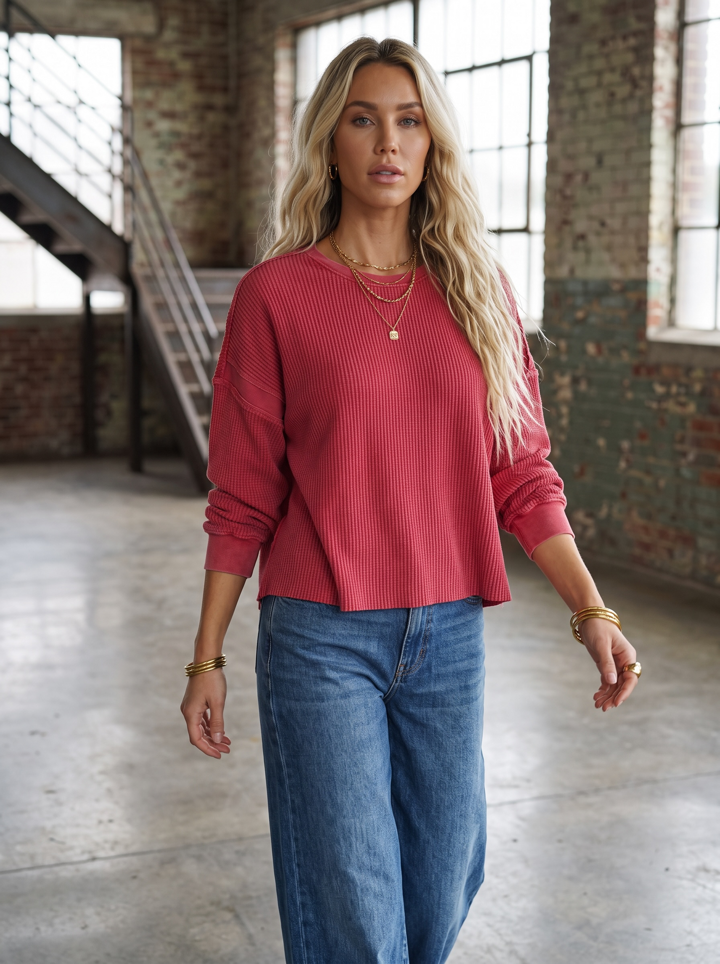 Open Back Waffle Knit Top