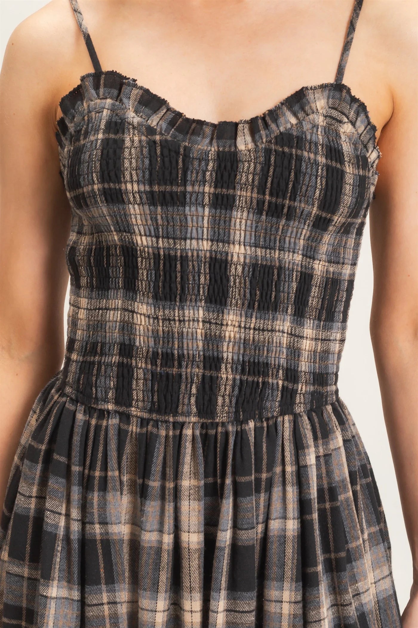Plaid Smocked Maxi Dress