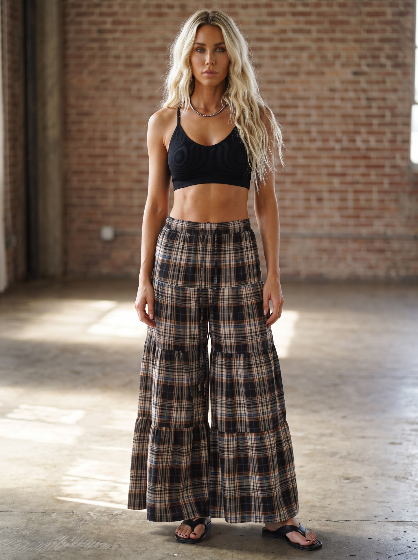 Plaid Wide Leg Pants