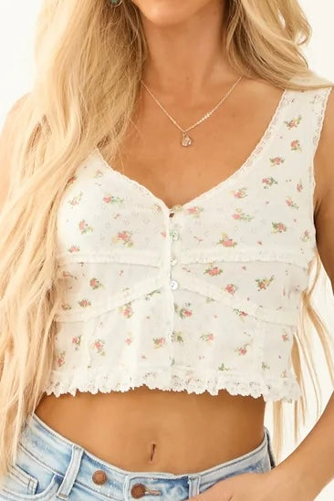 POL Floral Cropped Tank