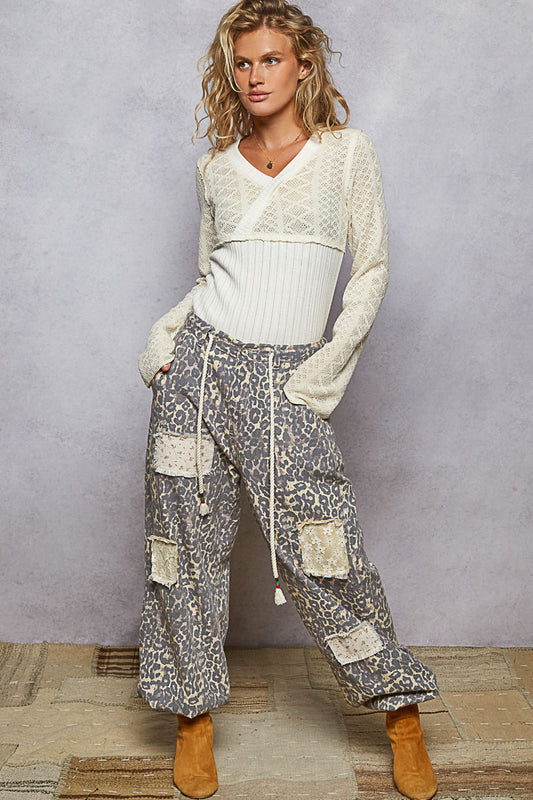 POL Leopard Print Patchwork Jogger