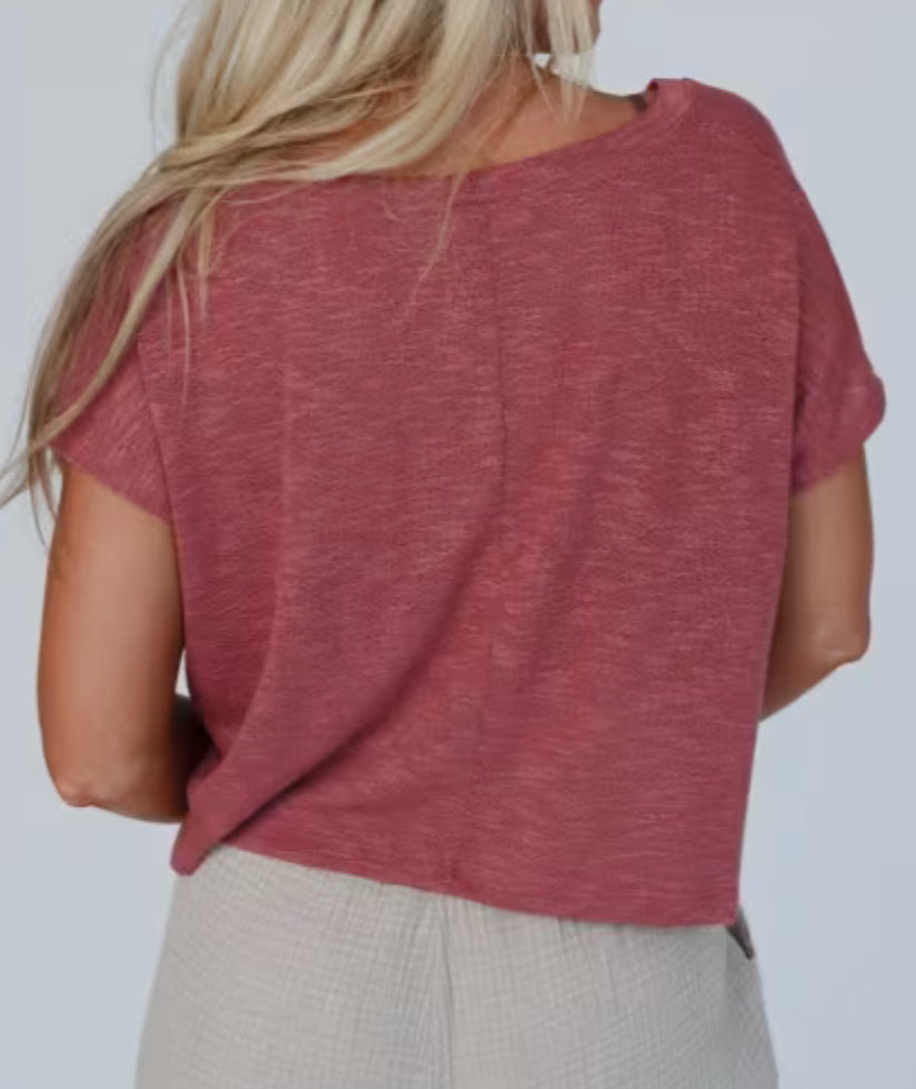 V-Neck Slub Hacci Crop Tee